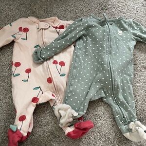 Carter's Pink and Green Footies with Cherry and Heart Designs - Newborn - Baby